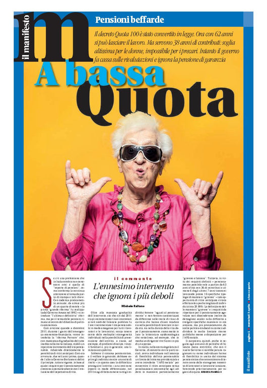 Speciale pensioni quota 100